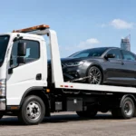 Passenger car secured on a tilt tray tow truck in Perth